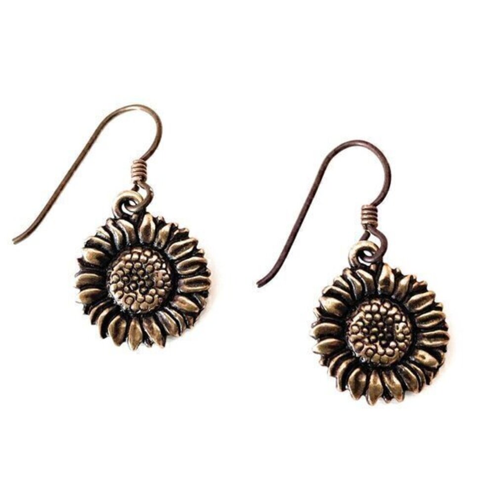 Sunflower Earrings Dangle Hypoallergenic Niobium Wires Handmade in USA
